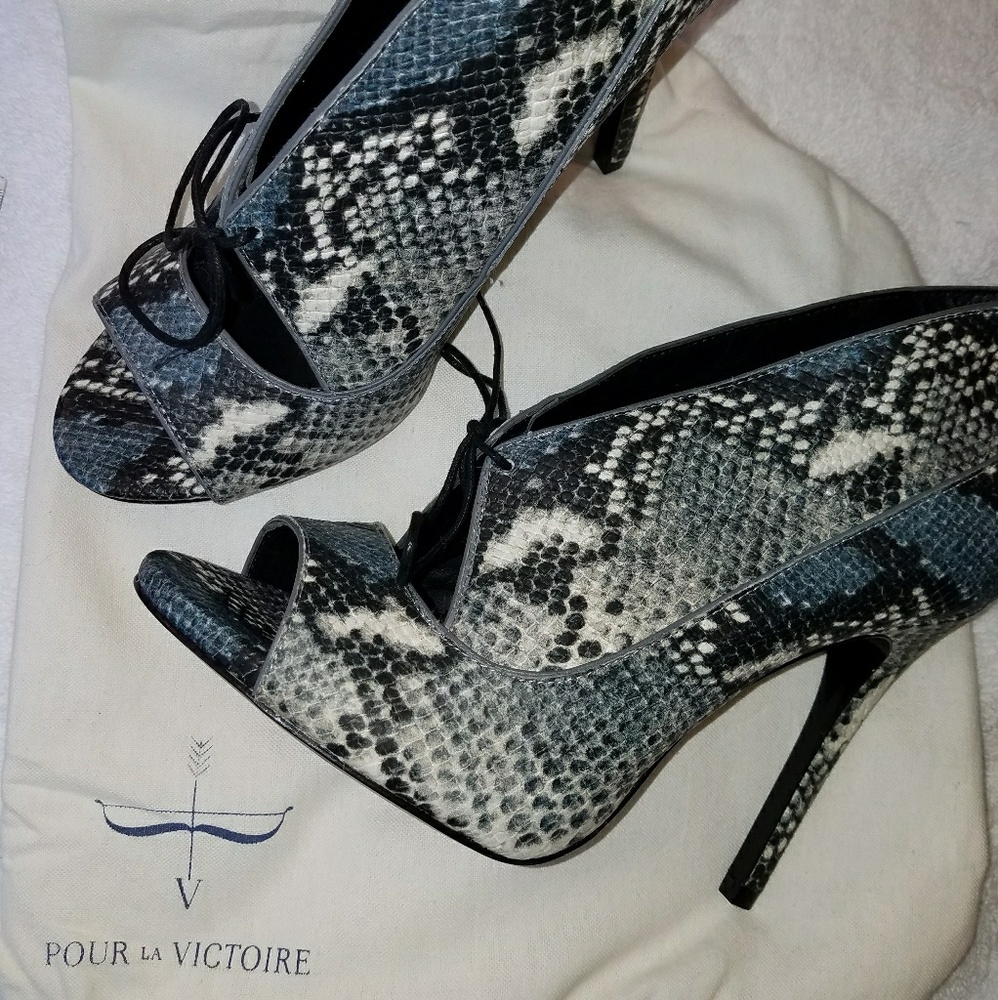 Pour la Victoire Snakeskin Peep Toe Booties